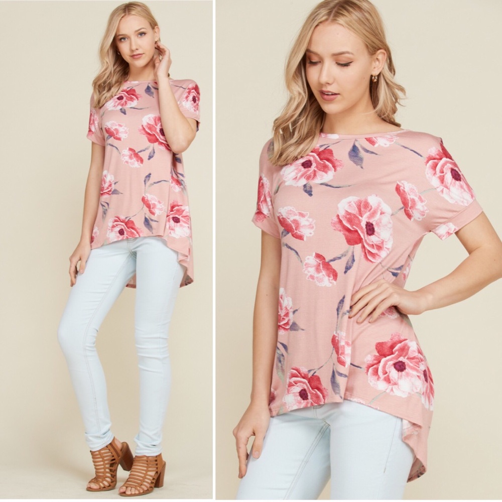 NWT Womens pink Floral tunic blouse boutique top